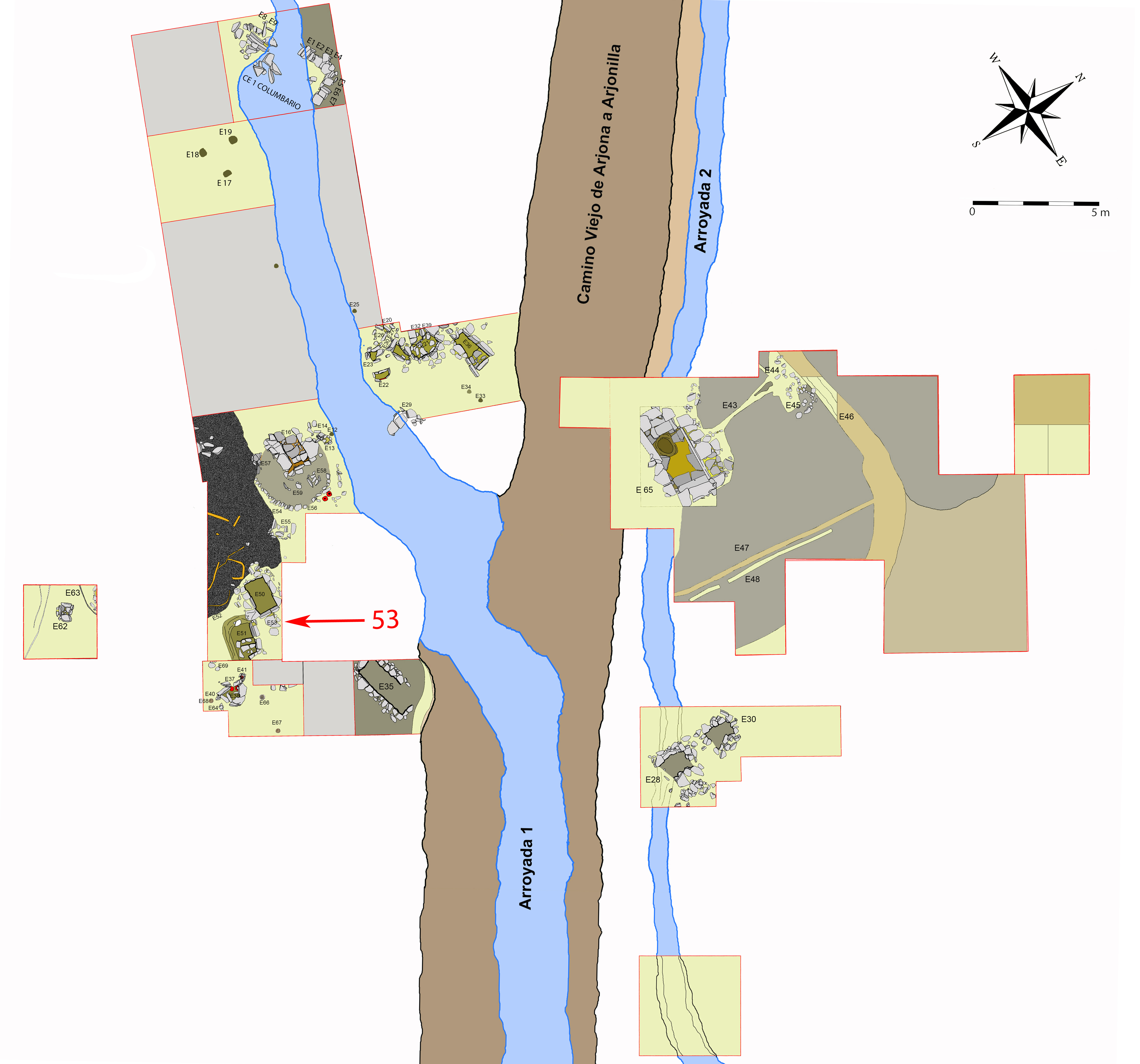 Plano general de la necrópolis de Piquía y localización de la tumba 53