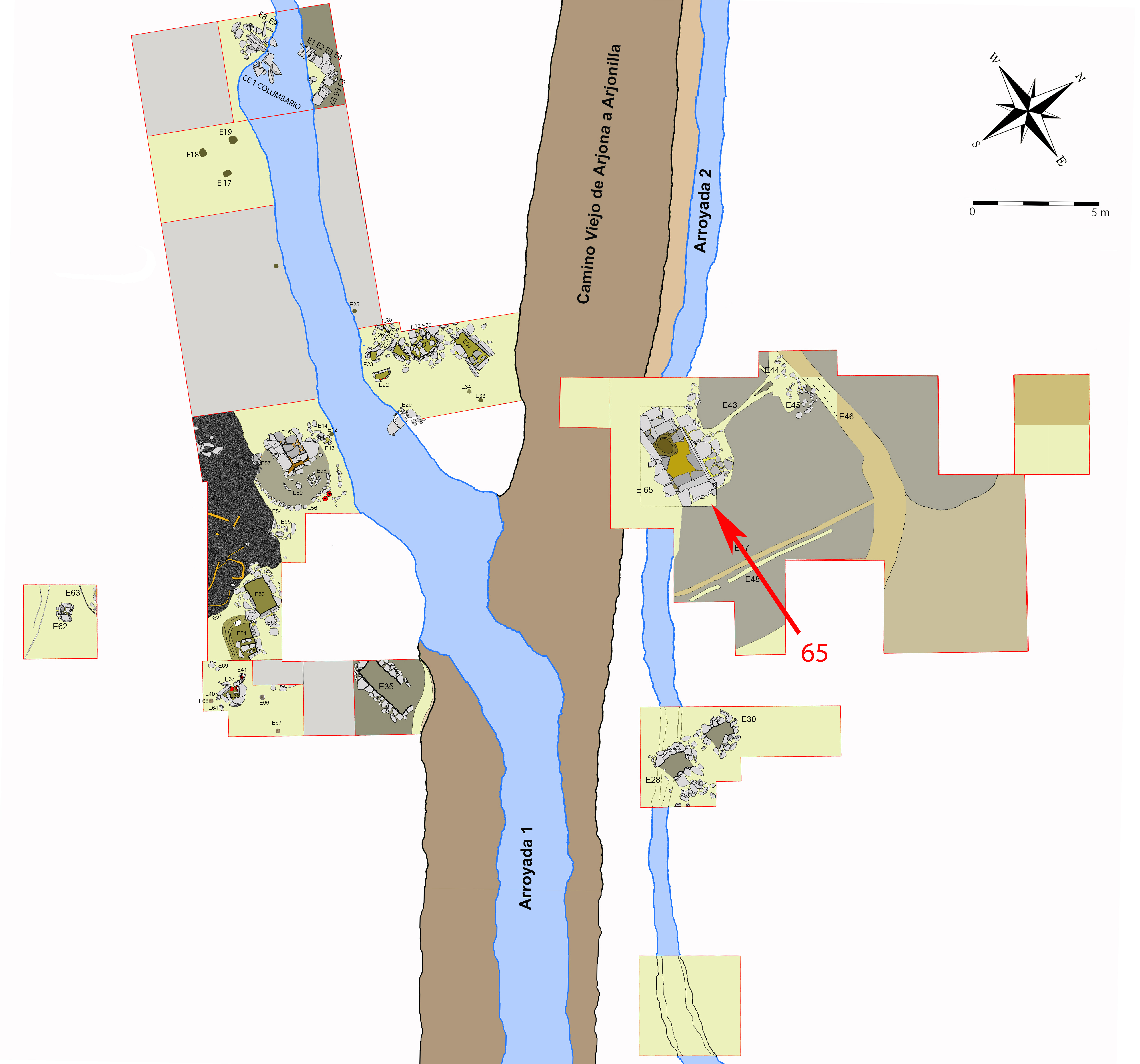 Plano general de la necrópolis de Piquía y localización de la tumba 65